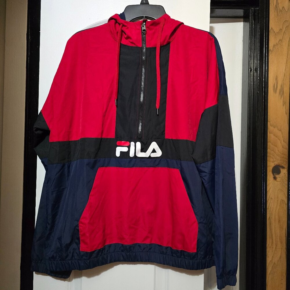 Fila Heritage Women's Red & Blue ¾Zip Water Resistant Windbreaker Pullover Large